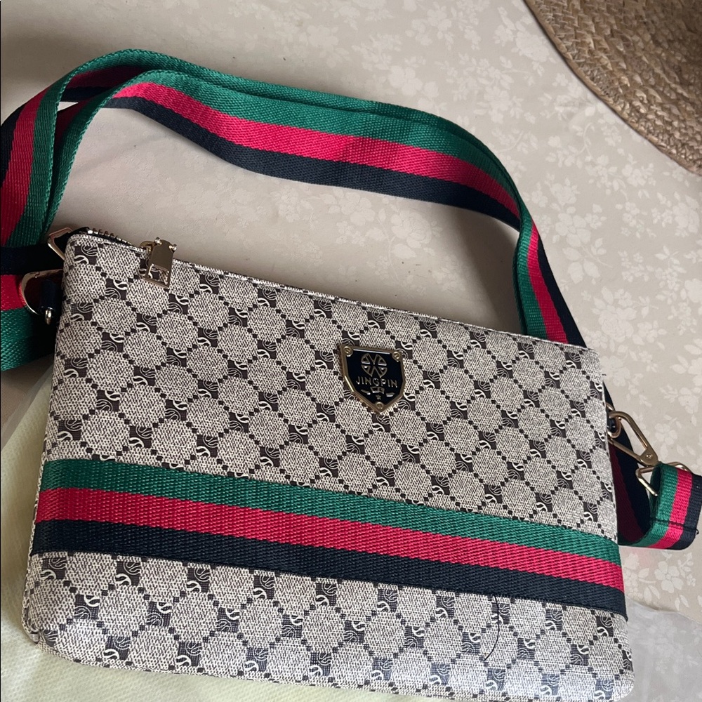Elegant Beige and Multicolor Crossbody Bag
